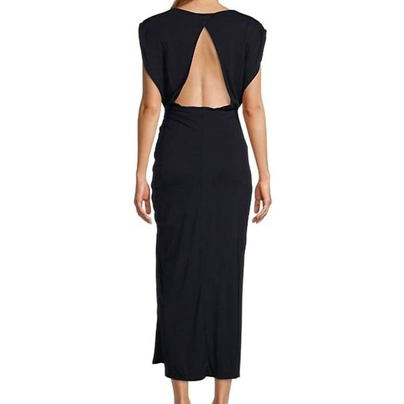 Free People OB1646081 Women's Sz S Black Lakeside Ruched Split Midi Dress $128 - Picture 4 of 5